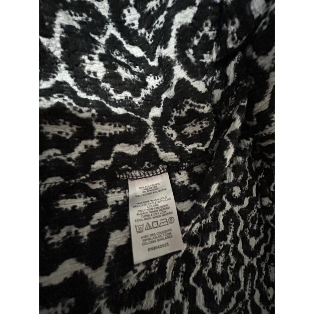 Loft Womens Black White Geometric Ikat Print Puff Sleeve‎ Blouse Top Medium